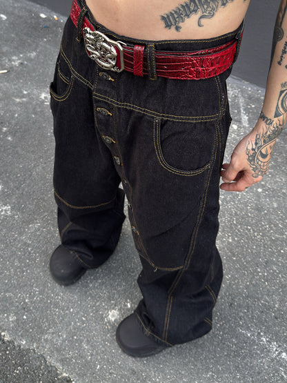 Multi Button Raw Denim Wide Leg Denim Jeans WN23022