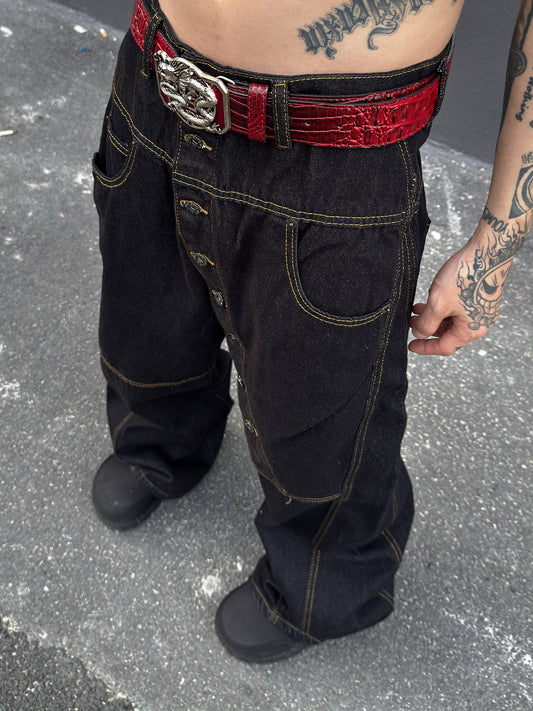 Multi Button Raw Denim Wide Leg Denim Jeans WN23022