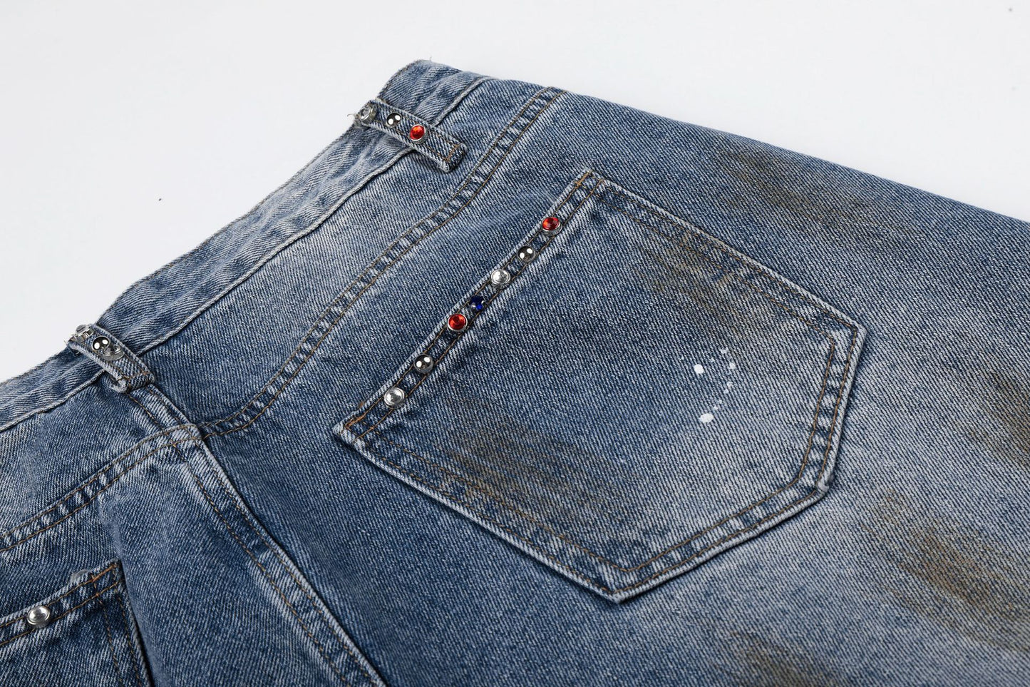 Washed Paint Damage Wide Leg Denim Jeans WN25394
