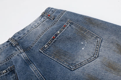 Washed Paint Damage Wide Leg Denim Jeans WN25394