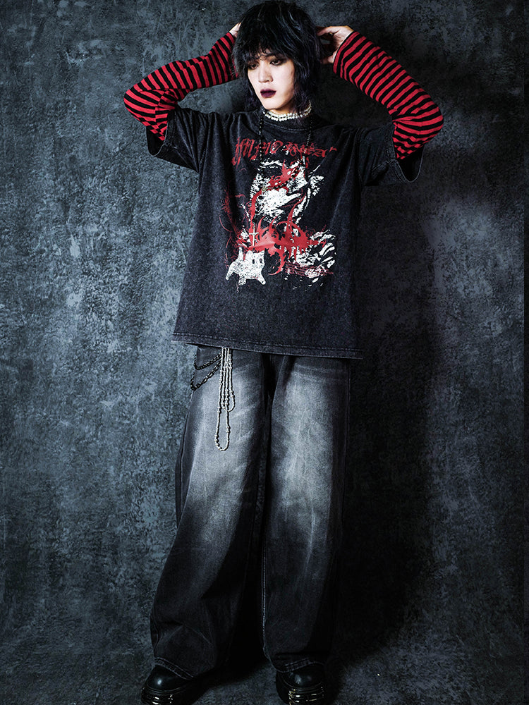 Washed Graphic Print Short Sleeve T-Shirt WN15945