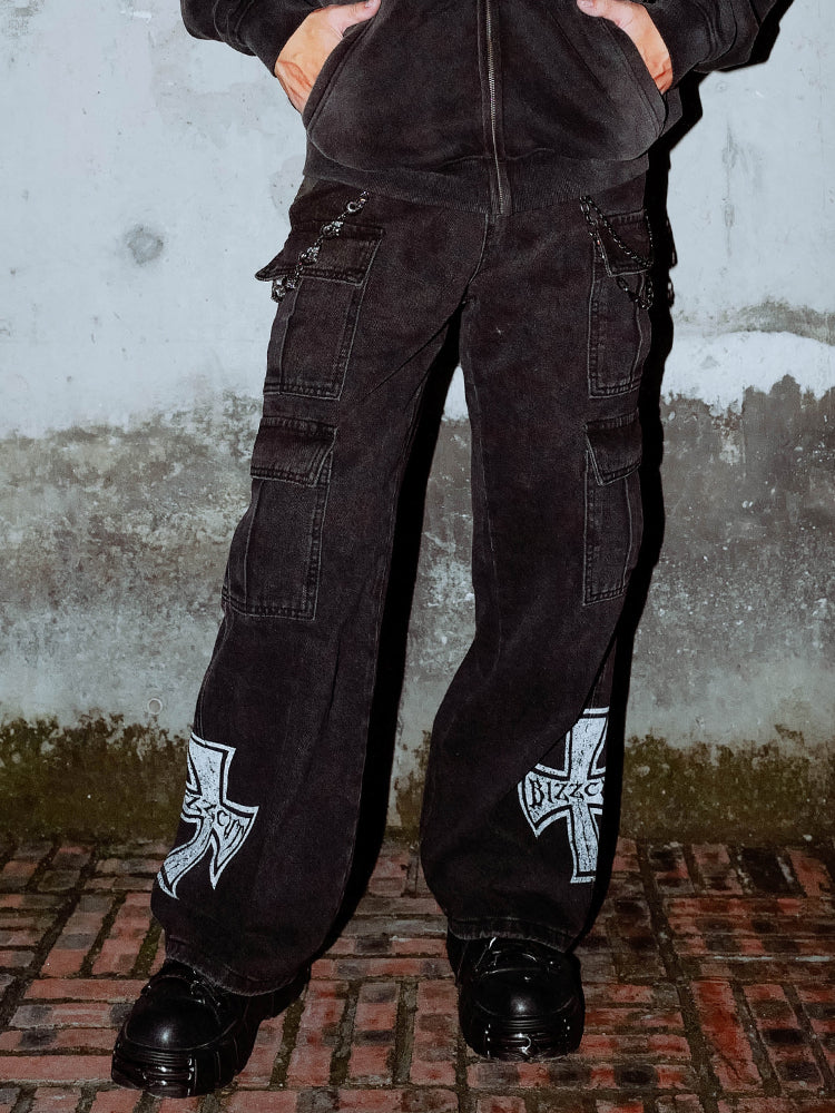 Cross Multi-Pocket Cargo Denim Jeans WN15921