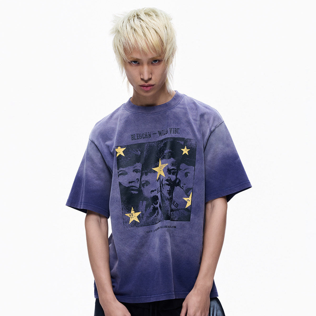 Washed Star Art Graphic Print Short Sleeve T-Shirt WN27265