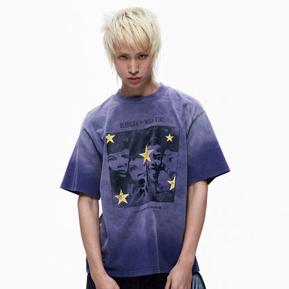 Washed Star Art Graphic Print Short Sleeve T-Shirt WN27265