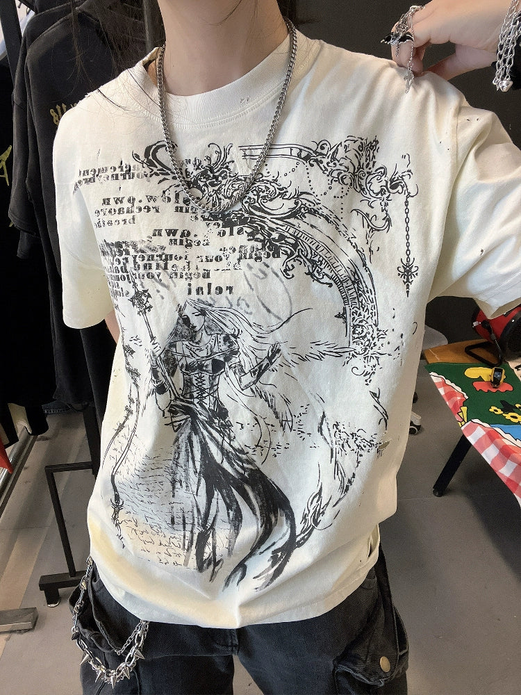 Ilustration Art Print Oversize Short Sleeve T-Shirt WN16734