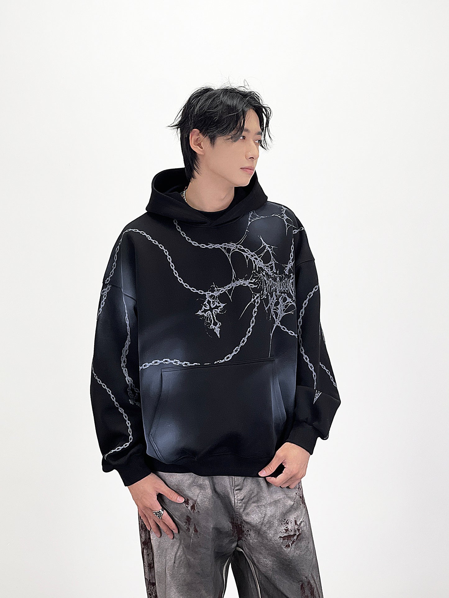 Subculture Cross Chain Print Tie-Dye Pullover Hoodie WN24256