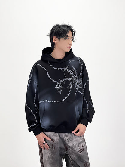Subculture Cross Chain Print Tie-Dye Pullover Hoodie WN24256