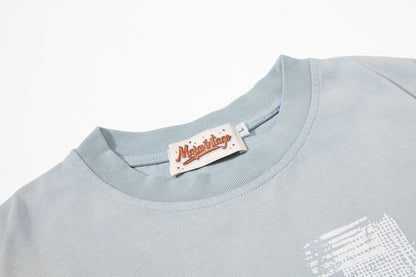 Star Applique Embroidery Washed Short Sleeve T-Shirt WN25651