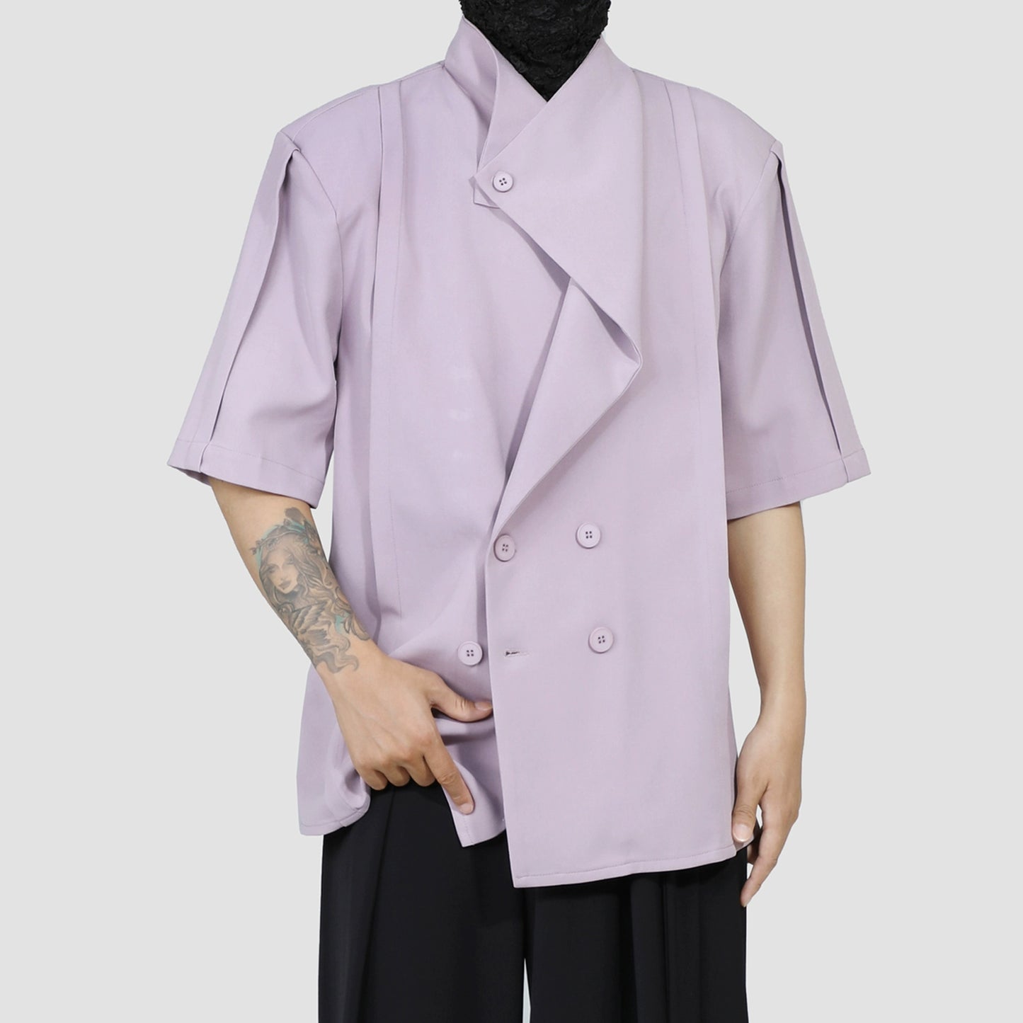 Asymmetrical Double-Breasted Short Sleeve Shirt WN20168