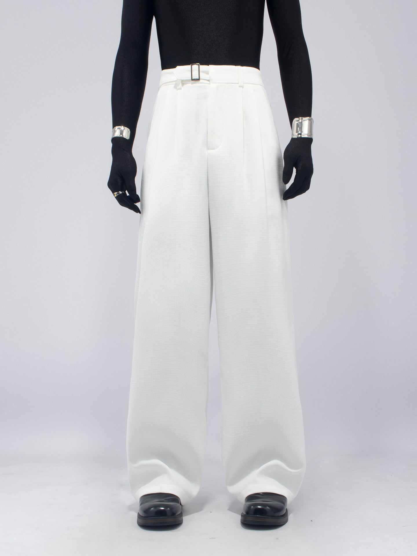 Metal Buckle Design Wide Leg Trousers WN23653