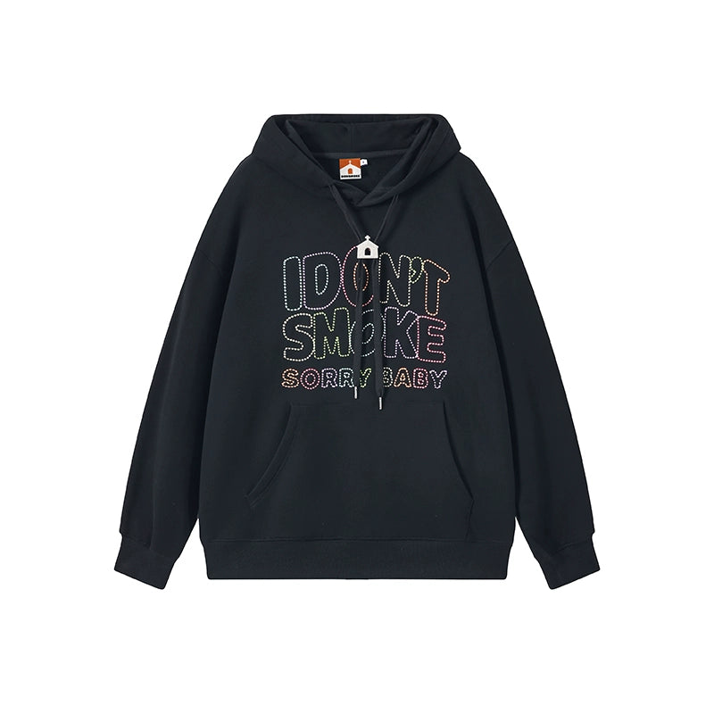 Rainbow Cutout Embroidery Logo Pullover Hoodie WN10124