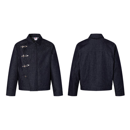 Washed Raw Denim Metal Buckle Jacket & Wide Leg Denim Jeans Setup WN23048