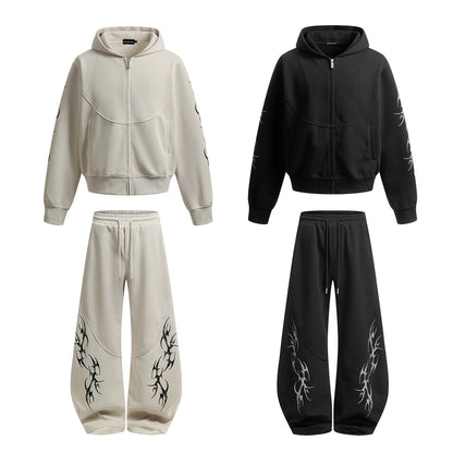 Thorn Print Zipper Hoodie & Thorn Print Wide Leg Sweatpants Setup WN25656