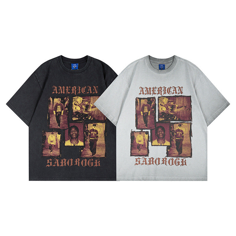 Washed Portrait Print Short Sleeve T-Shirt WN25785