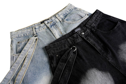 Bleached Cargo Pocket Wide Leg Denim Jeans WN27998