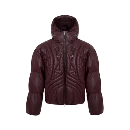 Matte Hooded PU Leather Puffer Jacket WN11699
