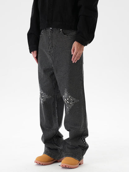 Rhinestone Straight Denim Jeans WN24338