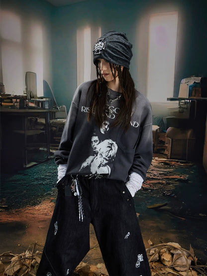 Washed Print Oversize Sweatshirt WN20568