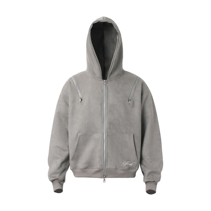 Suede Fabric Zipper Hoodie WN23578