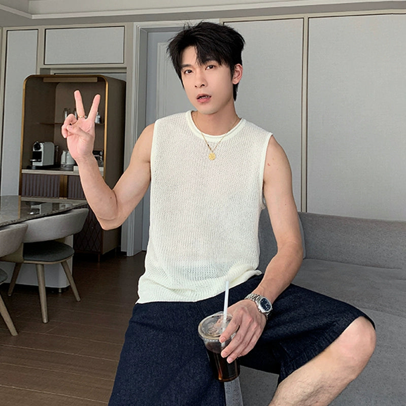 Wide Shoulder Knit Sleeveless T-Shirt WN20419