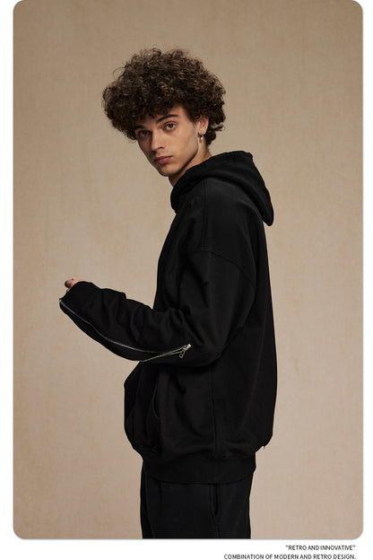 Oversize Zipper Design Damage Hoodie WN9979