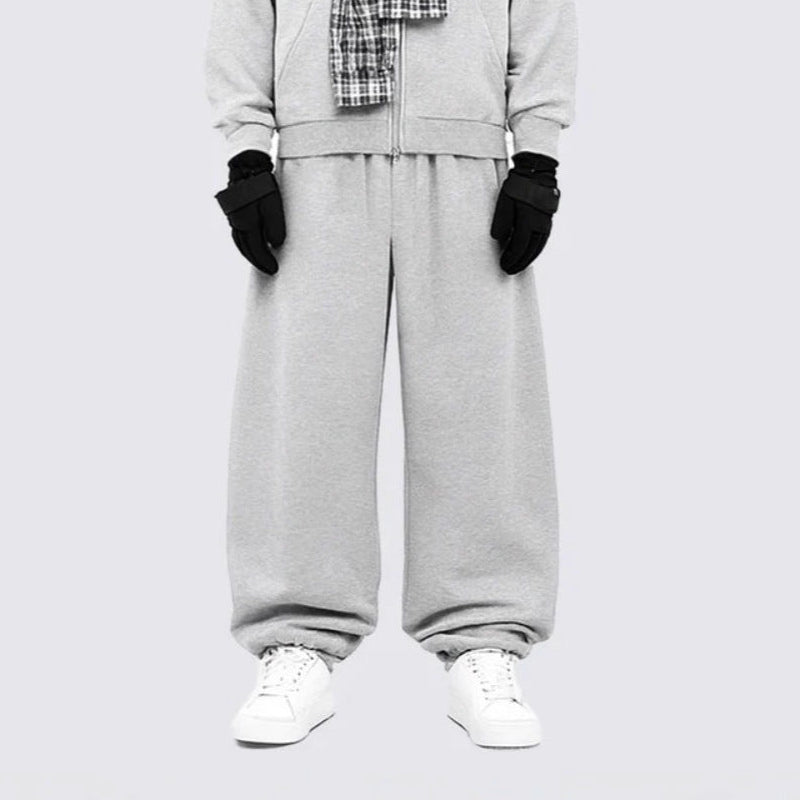 Plaid Scarf Zipper Jacket & Wide Leg Drawstring Pants Setup WN28040