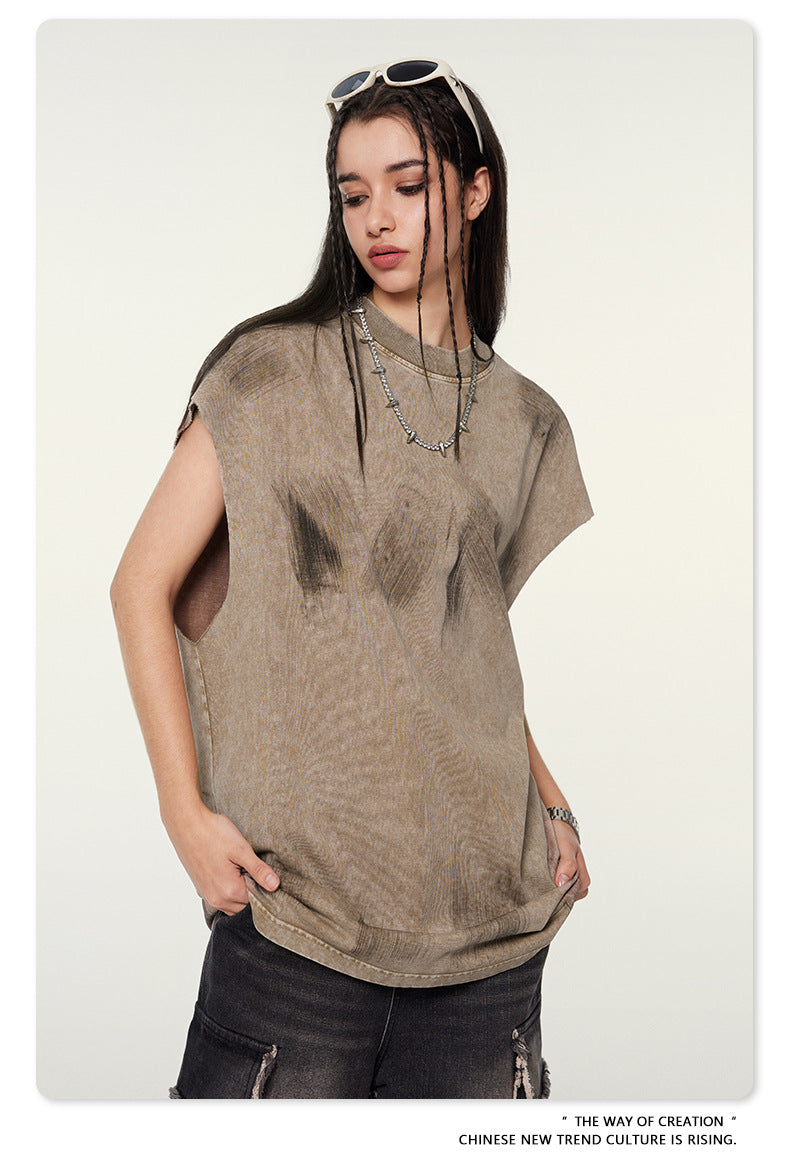 Washed Damage Oversize Tank Top T-shirt WN6440