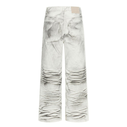 Washed Whisker Straight Denim Jeans WN25909