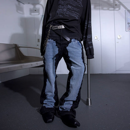 Deconstruction Patch Damage Washed Flare Denim Jeans WN21300