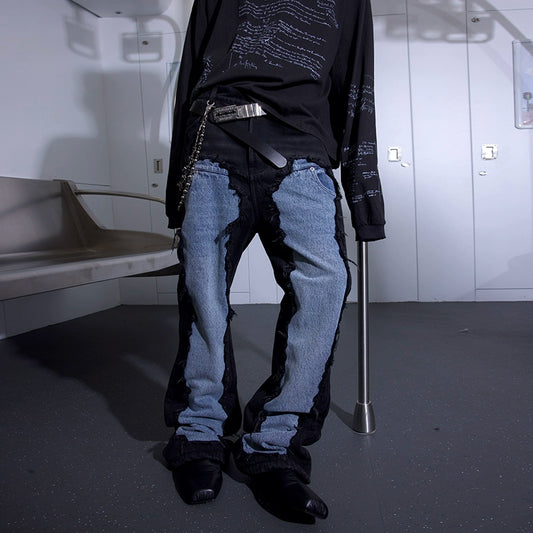 Deconstruction Patch Damage Washed Flare Denim Jeans WN21300