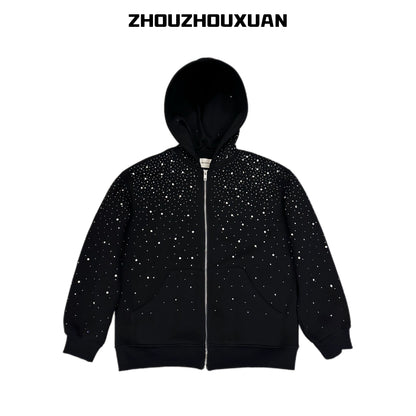 Rhinestone Star Heavyweight Zipper Hoodie WN20721