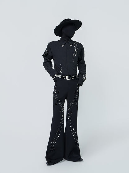 Rhinestone Metal Collar Detail Long Sleeve Shirt WN24311