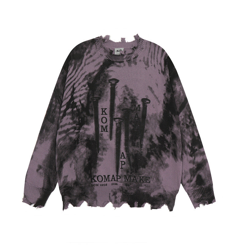 Tie-Dye Damage Hem Oversize Knit Sweater WN11155