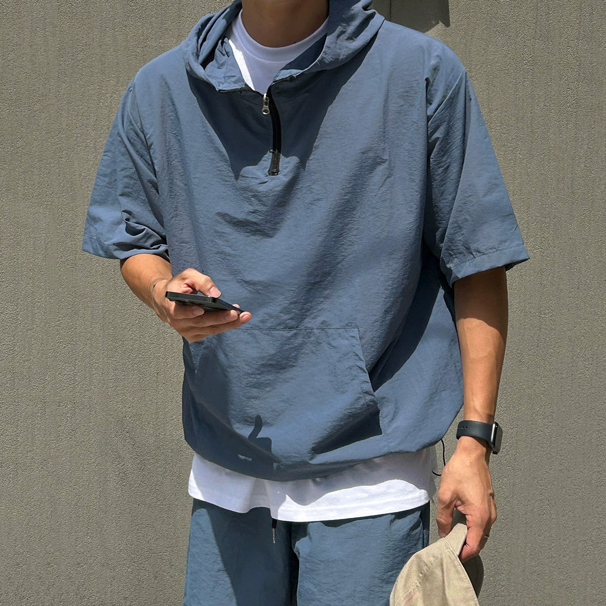 Quick-Dry Short Sleeve Hoodied T-shirt & Straight Half Pants Setup WN20316