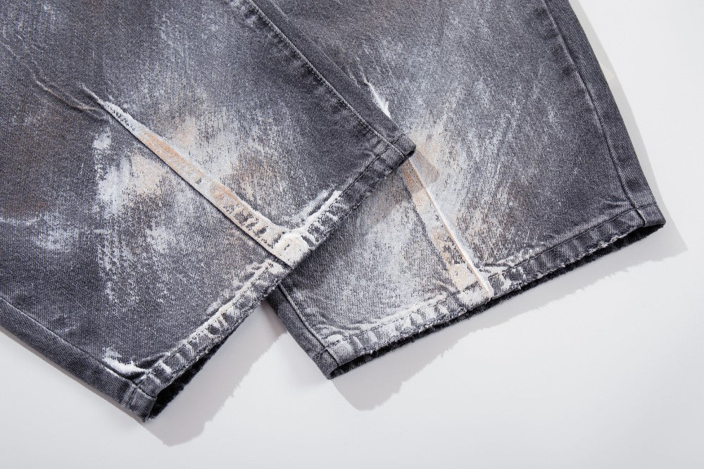 Paint Damage Wide Leg Denim Jeans WN27980