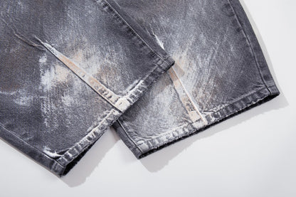 Paint Damage Wide Leg Denim Jeans WN27980