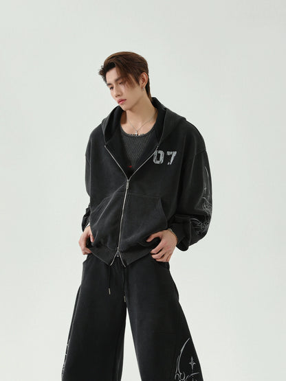 Double Zipper Embroidery Hoodie & Wide Leg Swaetpants Setup WN16285
