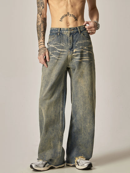 Washed Wide-leg Straight Denim Jeans WN6220