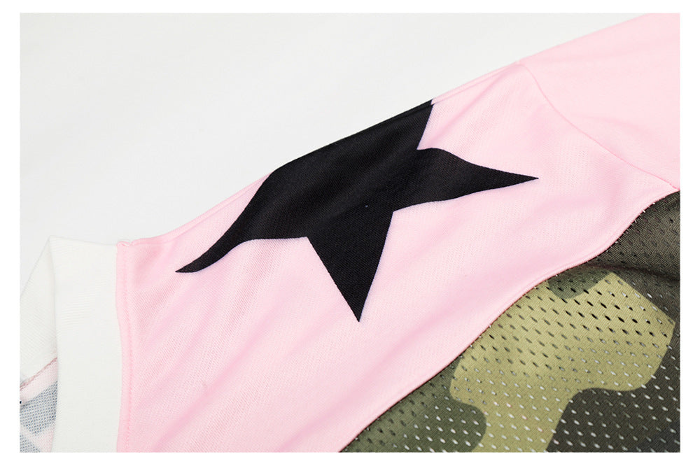 Sporty Pink Camo Star V-Neck Short Sleeve T-Shirt WN26507