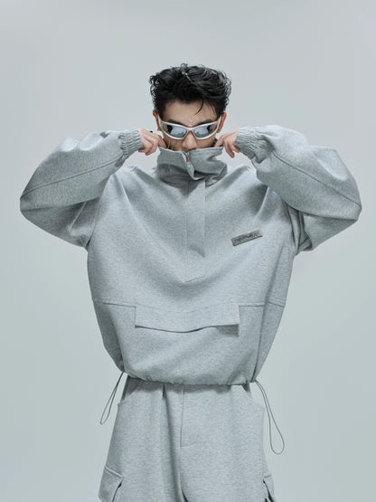 Standing-Collar Short Sweatshirt & Cargo Sweatpants Setup WN21754