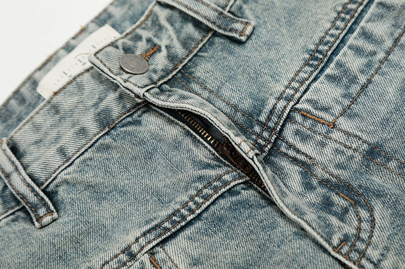 Wash Curved Wide Leg Denim Jeans WN18529