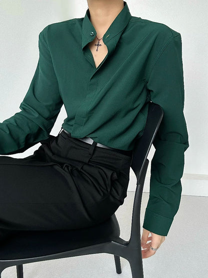 Standing-Neck Shoulder Line Long Sleeve Shirt WN19621