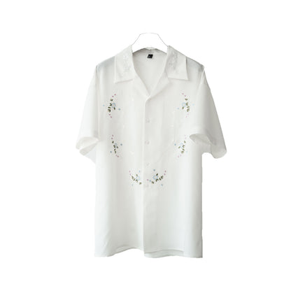 Floral Embroidery Open Collar Short Sleeve Shirt WN23614