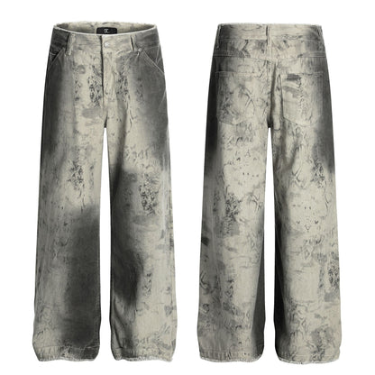 Paint Washed Wide Leg Denim Jeans WN25950