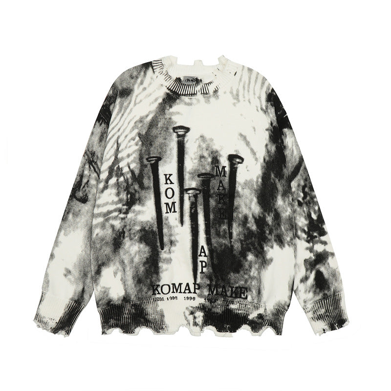 Tie-Dye Damage Hem Oversize Knit Sweater WN11155