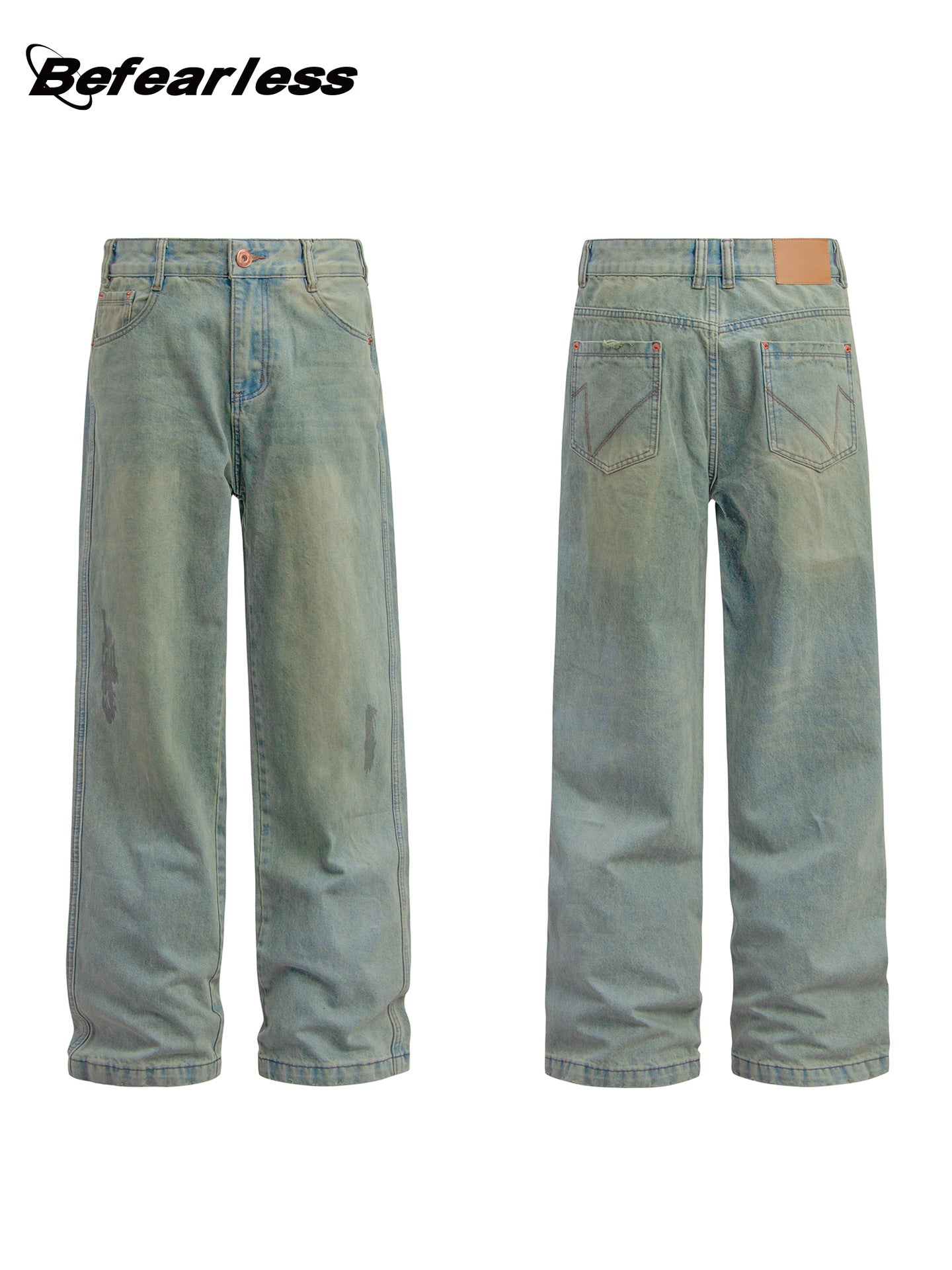 Washed Loose Straight Denim Jeans WN26326