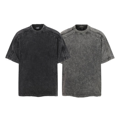 Washed Panel Design Zipper Detail Short Sleeve T-Shirt WN25377