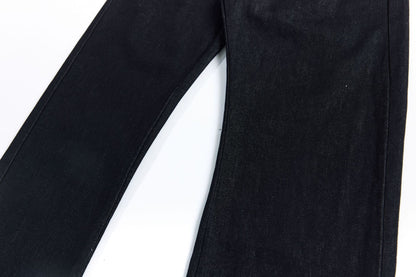 Color Block Embroidery Wide Leg Curved Denim Jeans WN25864