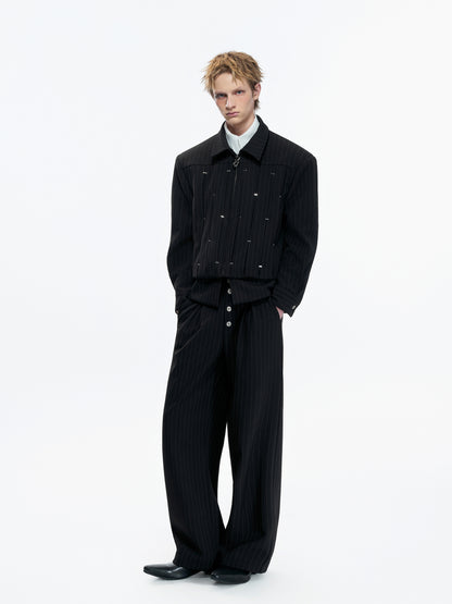 Pleats Rivet Standing-Collar Jacket WN23544