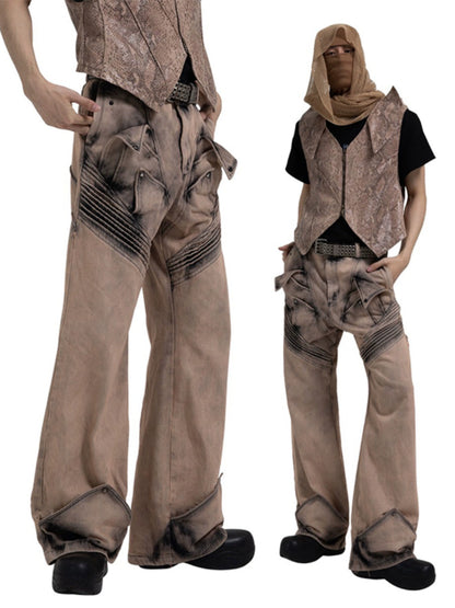 Washed Deconstructed Wide-Leg Straight Denim Jeans WN17051